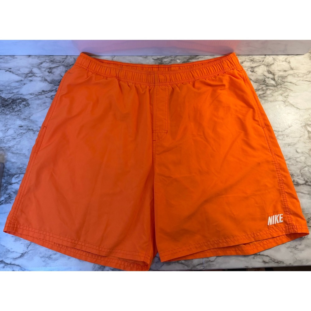 Nike Mens Orange Swim Trunks Board Shorts Elastic Waist Logo Size XL